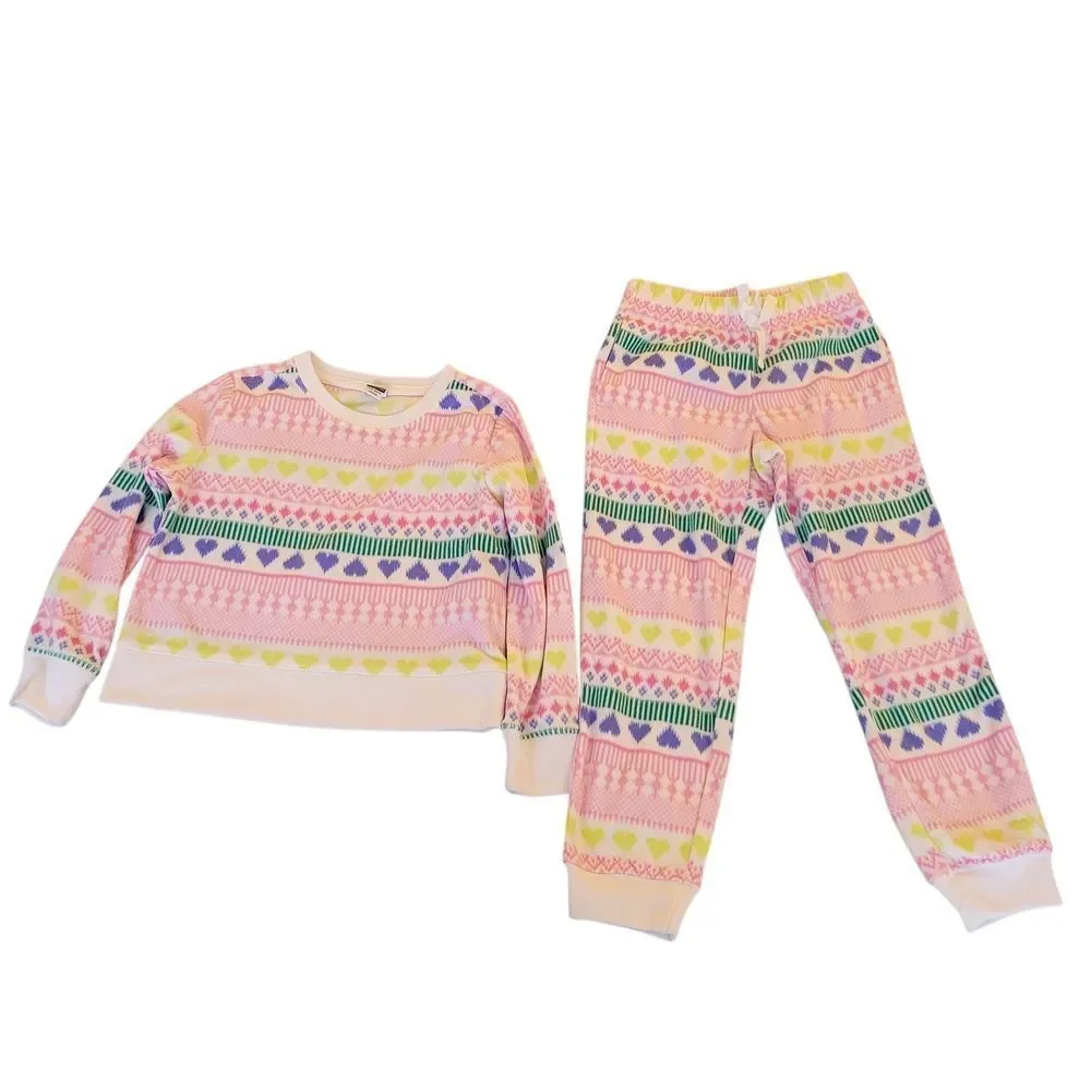Old Navy Kids Pajama Set with Pink, Yellow, and Blue Patterns